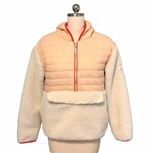 Ivory Ella Cream and Tan Teddy Half Zip Jacket Size Small